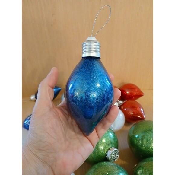 Christmas Lightbulb Shape & Round Ornaments Set of 24 Large Plastic with Glitter - Picture 6 of 11
